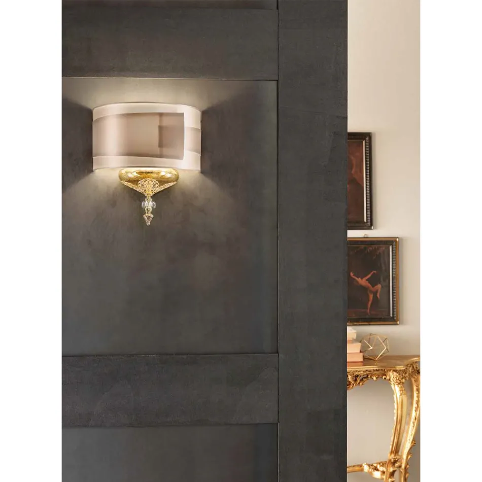 Klassieke Italiaanse ambachtelijke glazen wandlamp met lampenkap - Magrena Viadurini