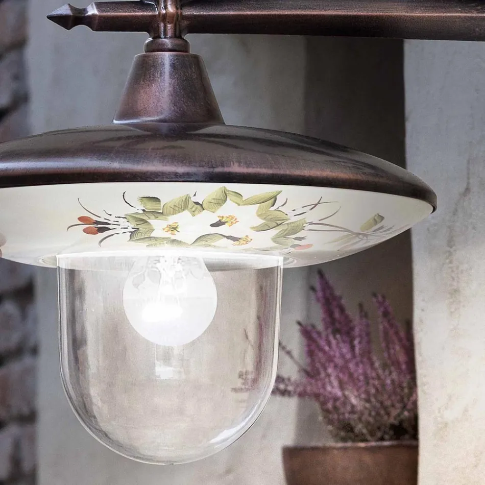 Tuinwandlamp in zwart aluminium handgeschilderde bloemen - Latin Viadurini