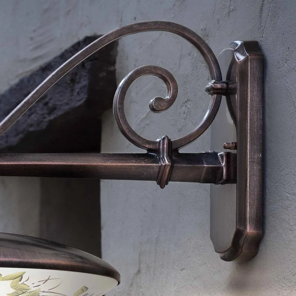 Tuinwandlamp in zwart aluminium handgeschilderde bloemen - Latin Viadurini