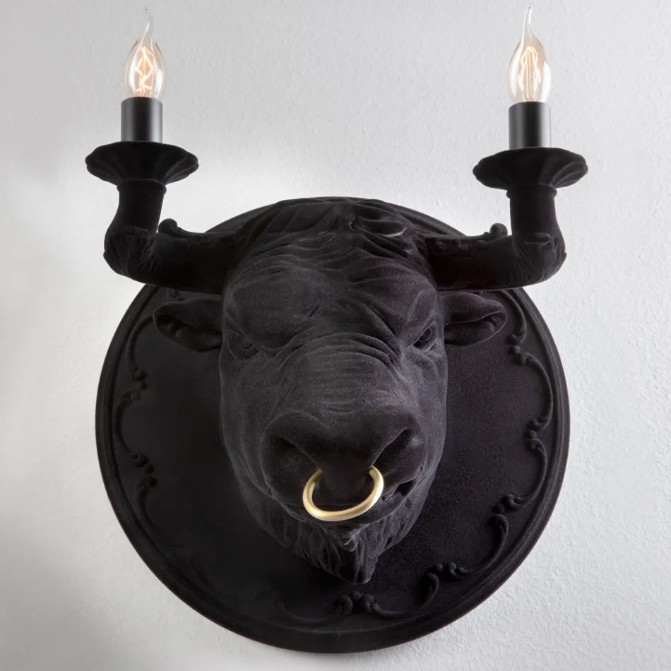 Wandlamp met 2 lampjes in keramisch design in de vorm van een stier - Marrena Viadurini