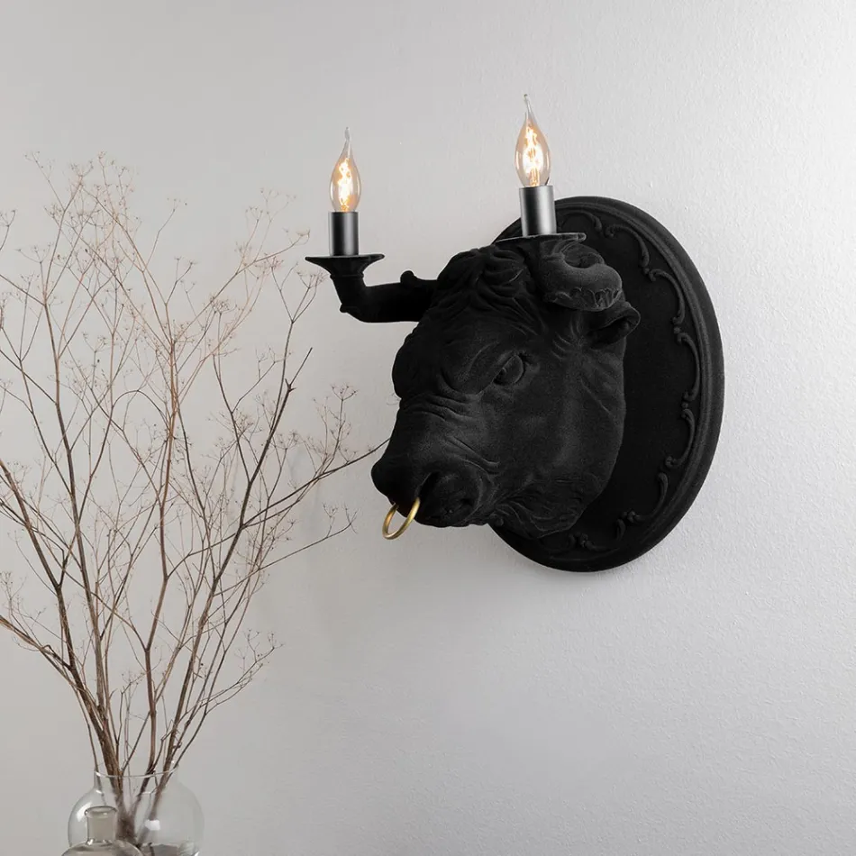 Wandlamp met 2 lampjes in keramisch design in de vorm van een stier - Marrena Viadurini