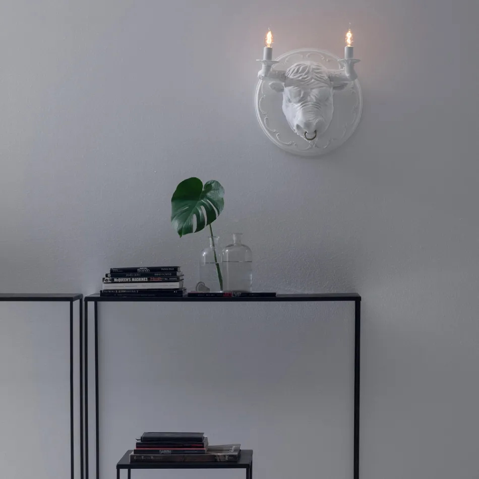 Wandlamp met 2 lampjes in keramisch design in de vorm van een stier - Marrena Viadurini