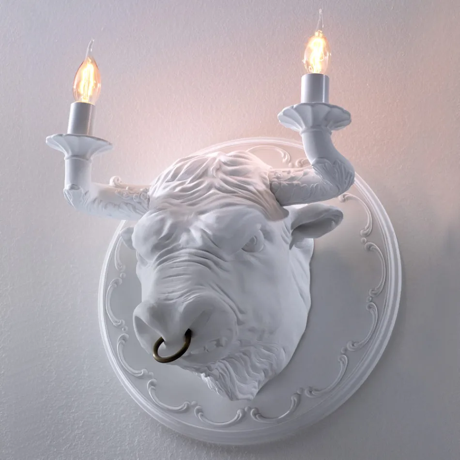 Wandlamp met 2 lampjes in keramisch design in de vorm van een stier - Marrena Viadurini