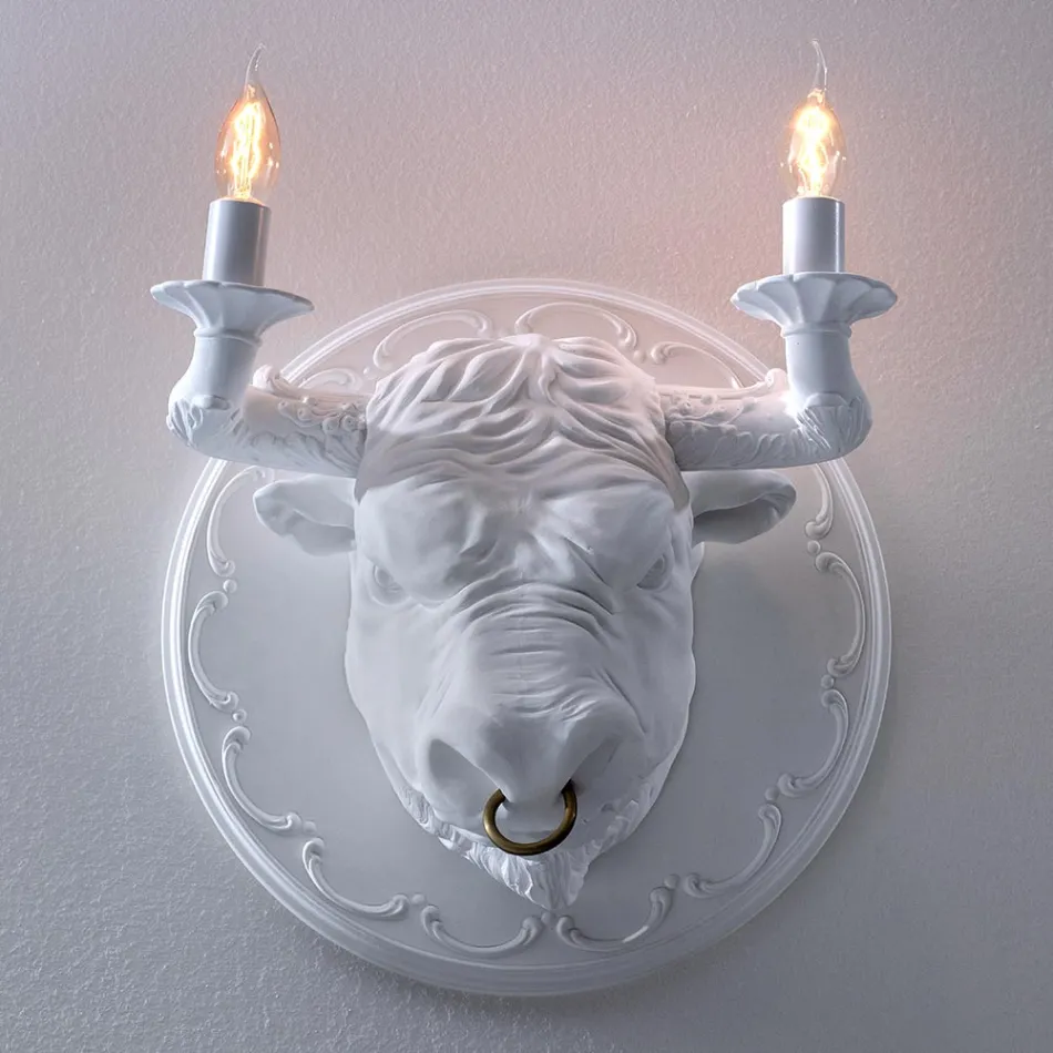Wandlamp met 2 lampjes in keramisch design in de vorm van een stier - Marrena Viadurini