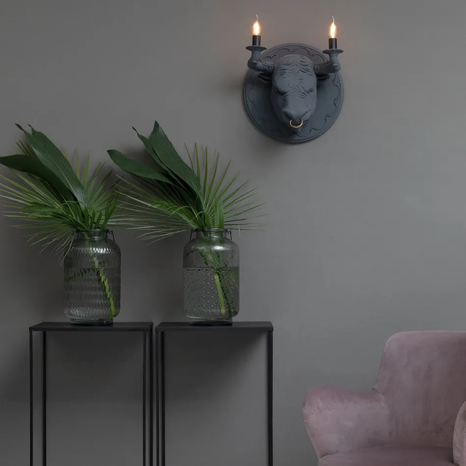 Wandlamp met 2 lampjes in keramisch design in de vorm van een stier - Marrena Viadurini