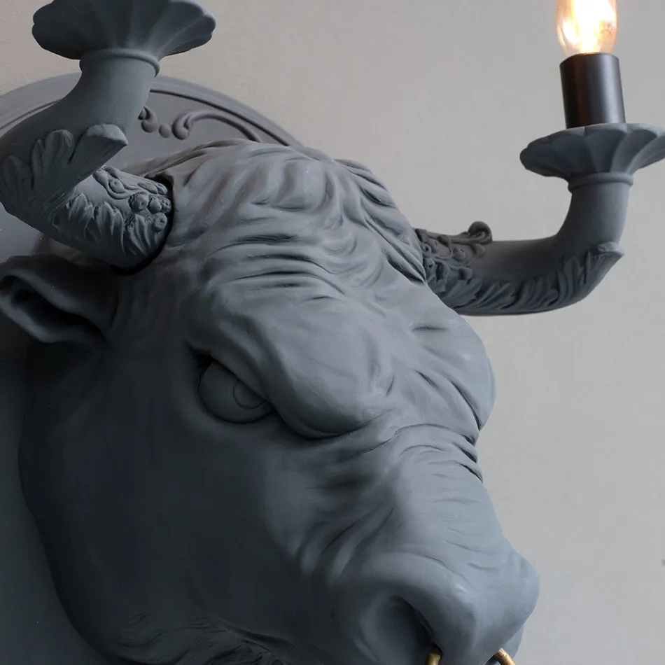Wandlamp met 2 lampjes in keramisch design in de vorm van een stier - Marrena Viadurini