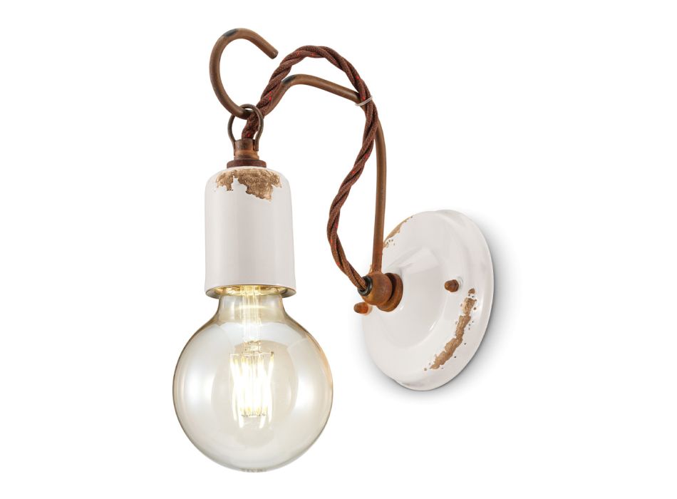 Industriële ambachtelijke wandlamp van ijzer en keramiek - Vintage Viadurini