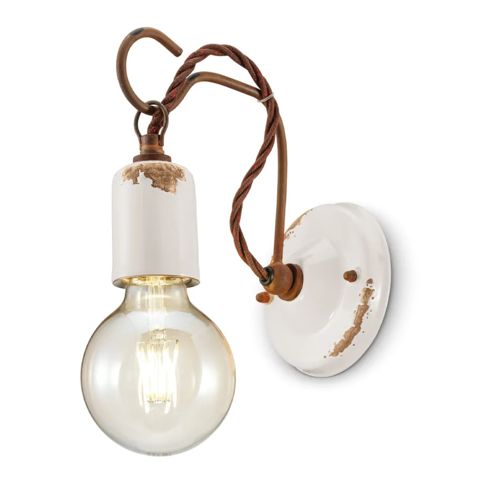 Industriële ambachtelijke wandlamp van ijzer en keramiek - Vintage Viadurini