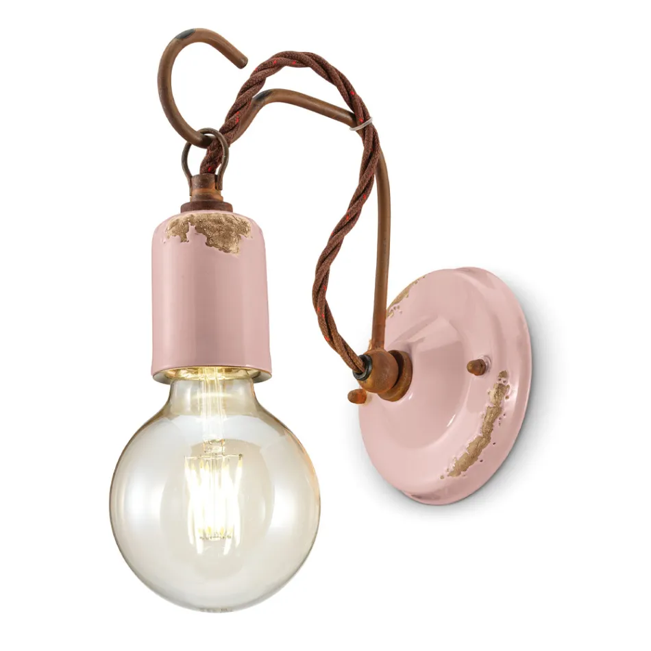 Industriële ambachtelijke wandlamp van ijzer en keramiek - Vintage Viadurini