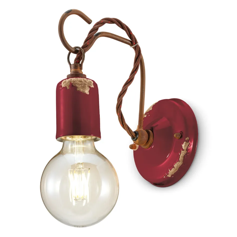 Industriële ambachtelijke wandlamp van ijzer en keramiek - Vintage Viadurini