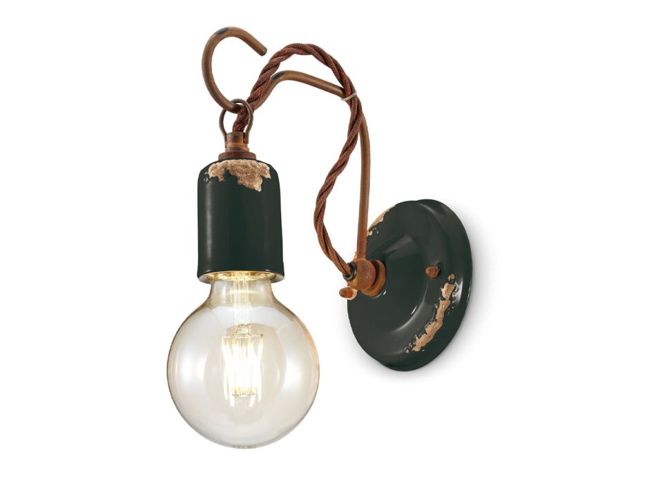 Industriële ambachtelijke wandlamp van ijzer en keramiek - Vintage Viadurini
