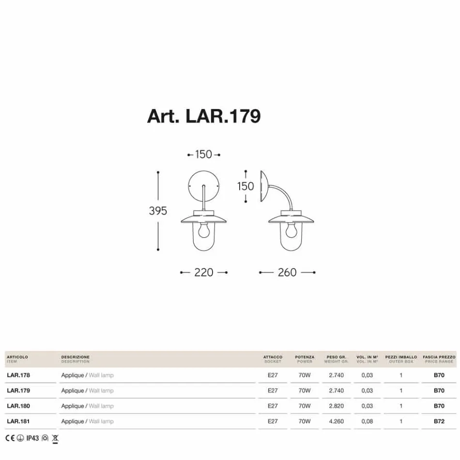 Wandlamp La Traviata koper, glas, antiek messing Viadurini