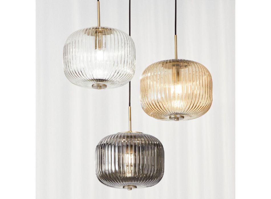 Hanglamp 3-lichts in gekleurd geblazen glas en metaal - Trissa Viadurini