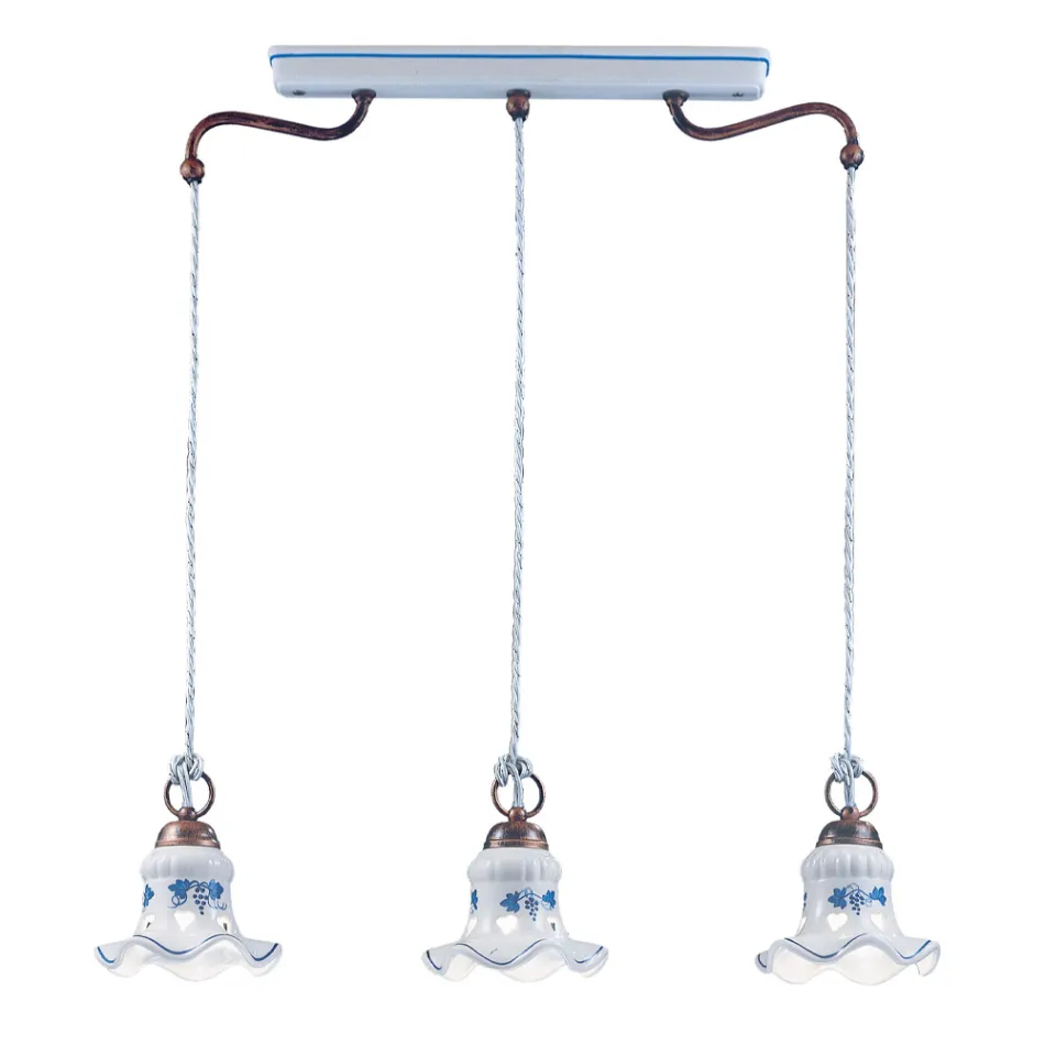 Hanglamp 3 Lichts Vintage Handgemaakt Ijzer en Keramiek - Chieti Viadurini