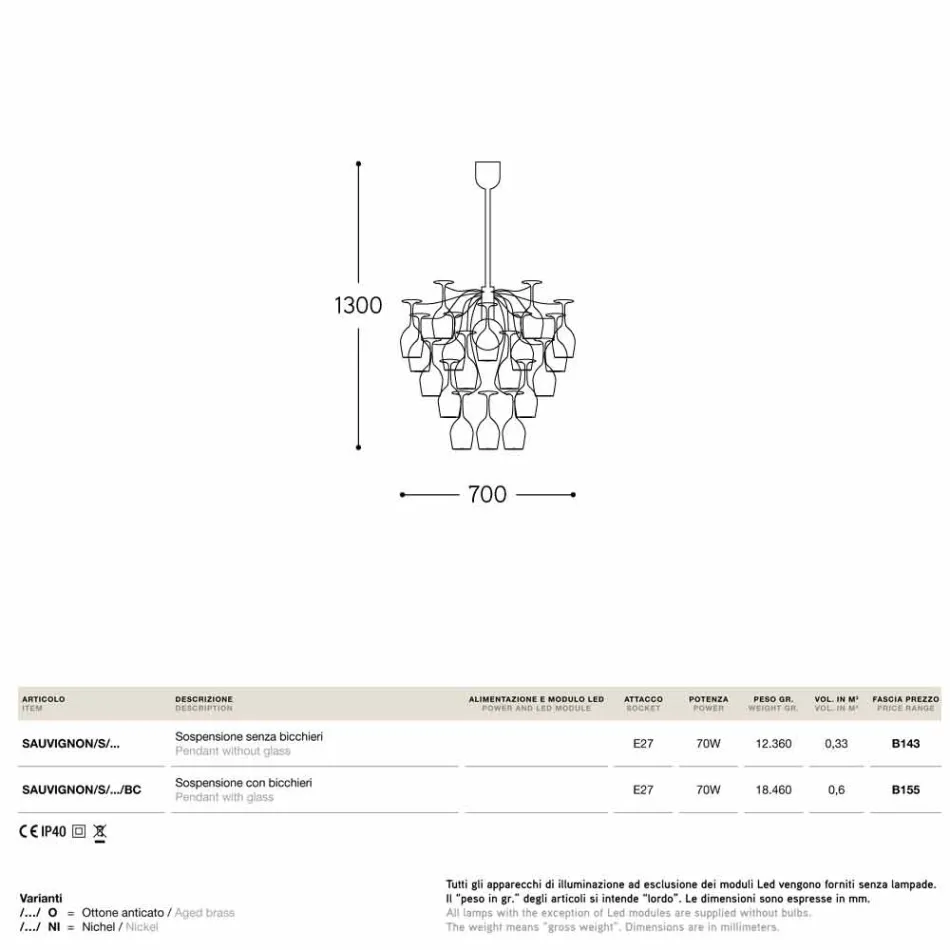 Hanglamp 30 glazen vernietigde Sauvignon Viadurini