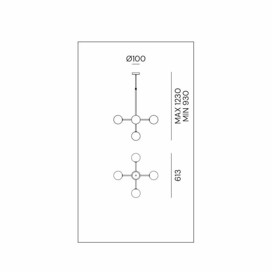 5-lichts hanglamp in natuurlijk messing en glas - Molecola van Il Fanale Viadurini