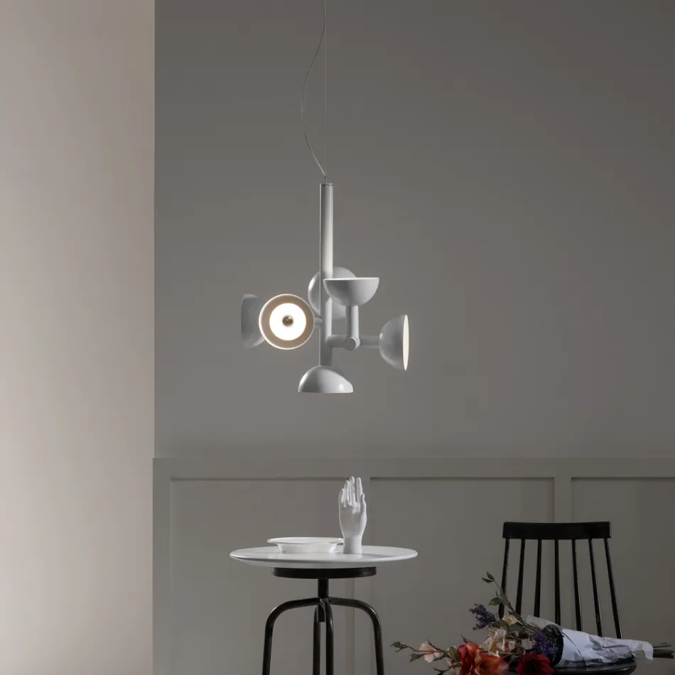 Hanglamp 6 Lichts Design in Wit of Zwart Aluminium - Celio Viadurini