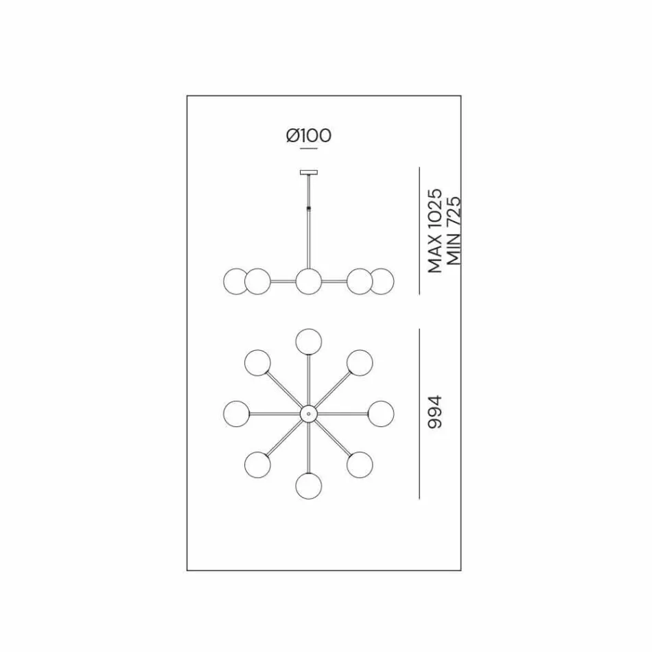 Hanglamp 8 lichts in natuurlijk messing en glas - Molecola van Il Fanale Viadurini