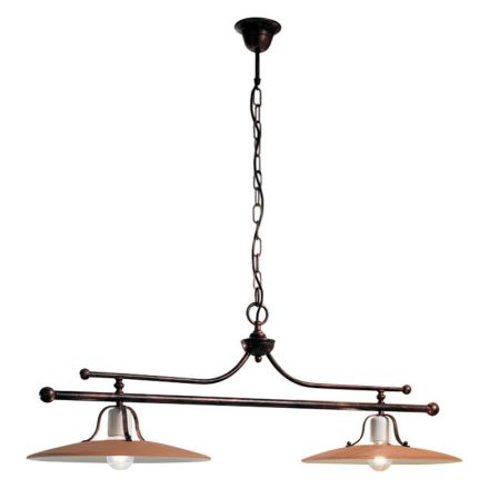 Hanglamp met 2 lampjes in ijzer en hand onbewerkt keramiek - Bologna Viadurini