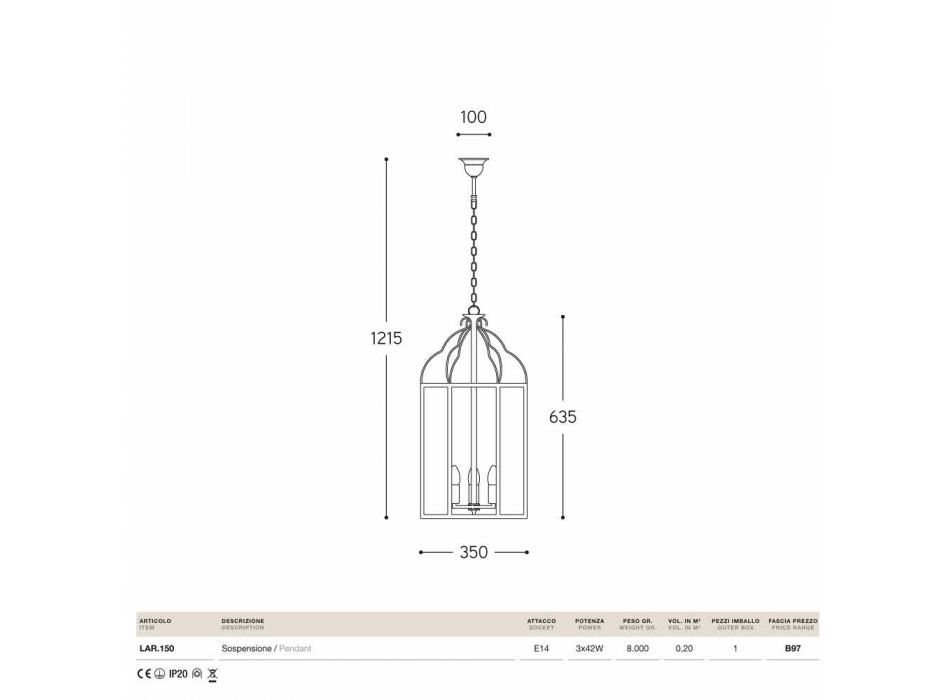 Hanglamp 3 lampjes koper en glas Turandot Viadurini