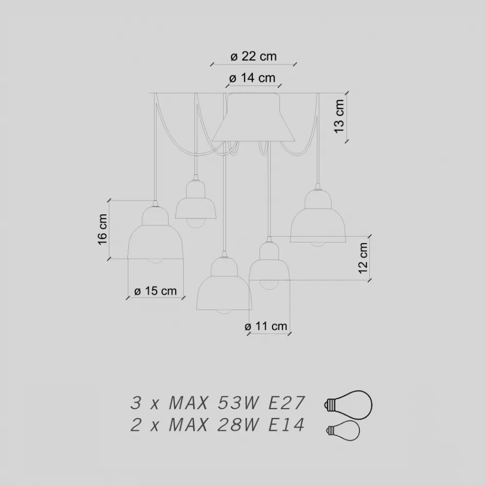 Hanglamp met 5 gekleurde elementen Made in Italy - Berimbau Viadurini