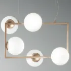Hanglamp met 5 lampjes in metaal en modern geblazen glas - Birga Viadurini
