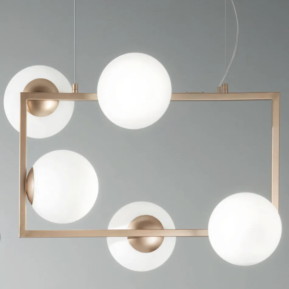 Hanglamp met 5 lampjes in metaal en modern geblazen glas - Birga Viadurini