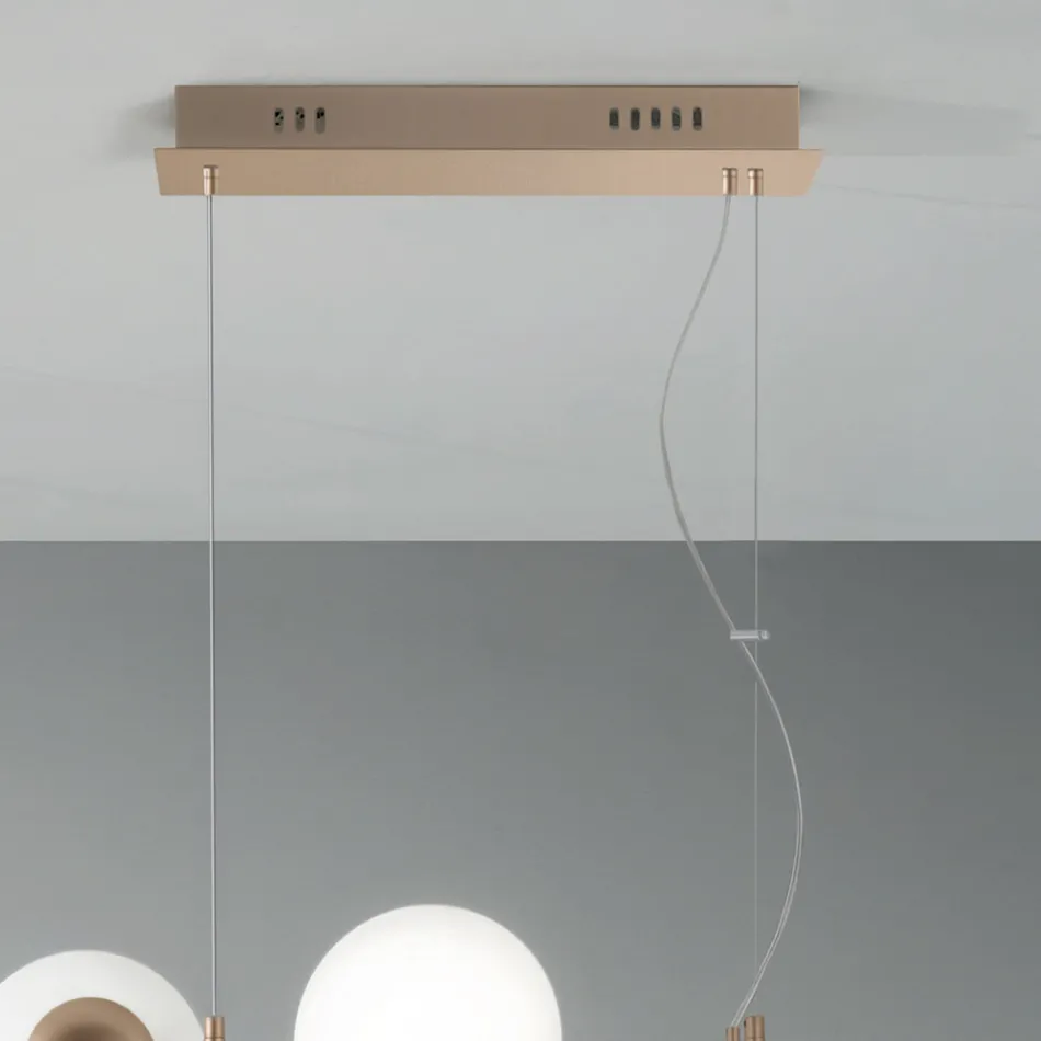 Hanglamp met 5 lampjes in metaal en modern geblazen glas - Birga Viadurini
