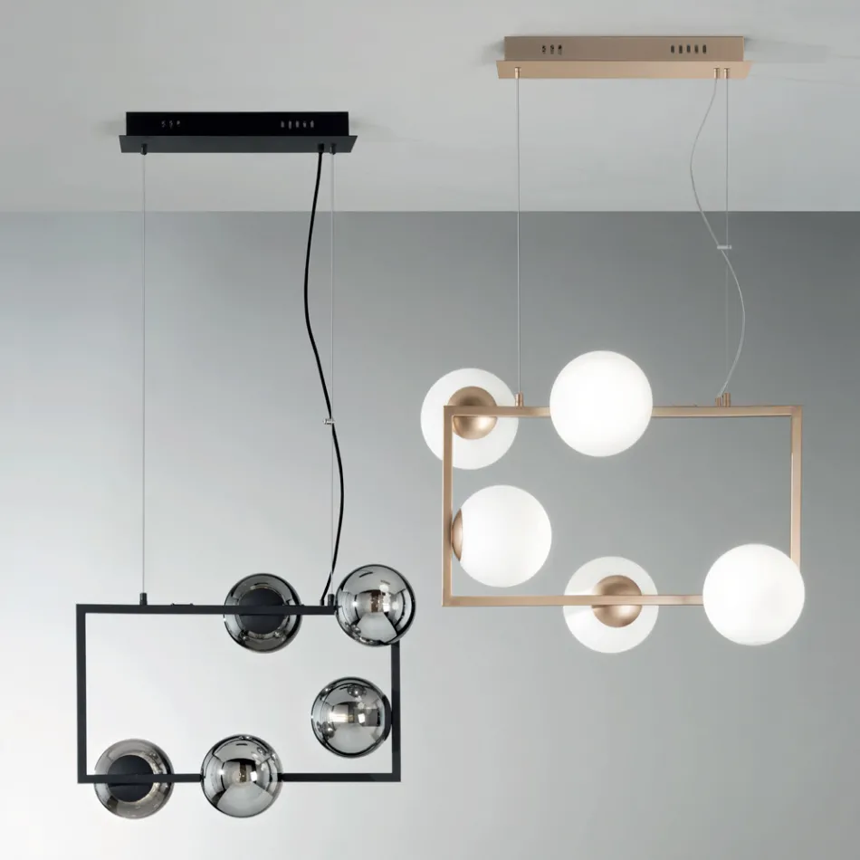 Hanglamp met 5 lampjes in metaal en modern geblazen glas - Birga Viadurini