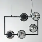 Hanglamp met 5 lampjes in metaal en modern geblazen glas - Birga Viadurini