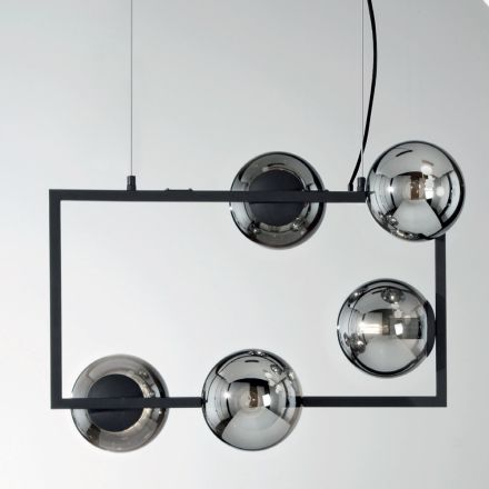 Hanglamp met 5 lampjes in metaal en modern geblazen glas - Birga Viadurini