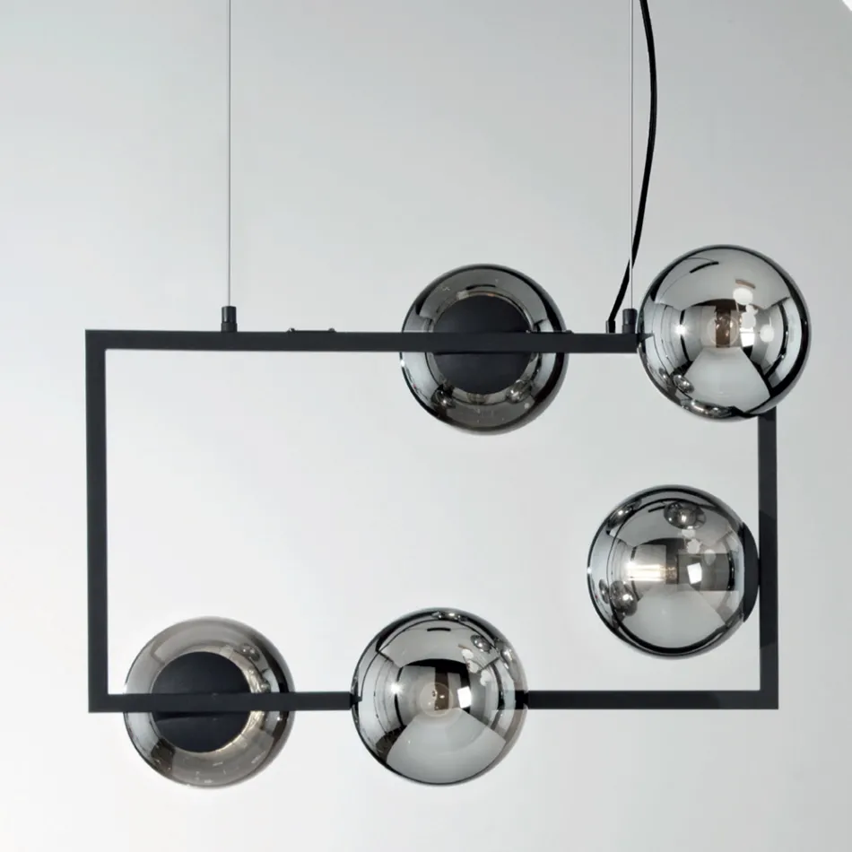 Hanglamp met 5 lampjes in metaal en modern geblazen glas - Birga Viadurini