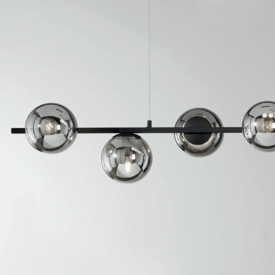 Hanglamp met 6 lampjes in metaal en modern geblazen glas - Birga Viadurini
