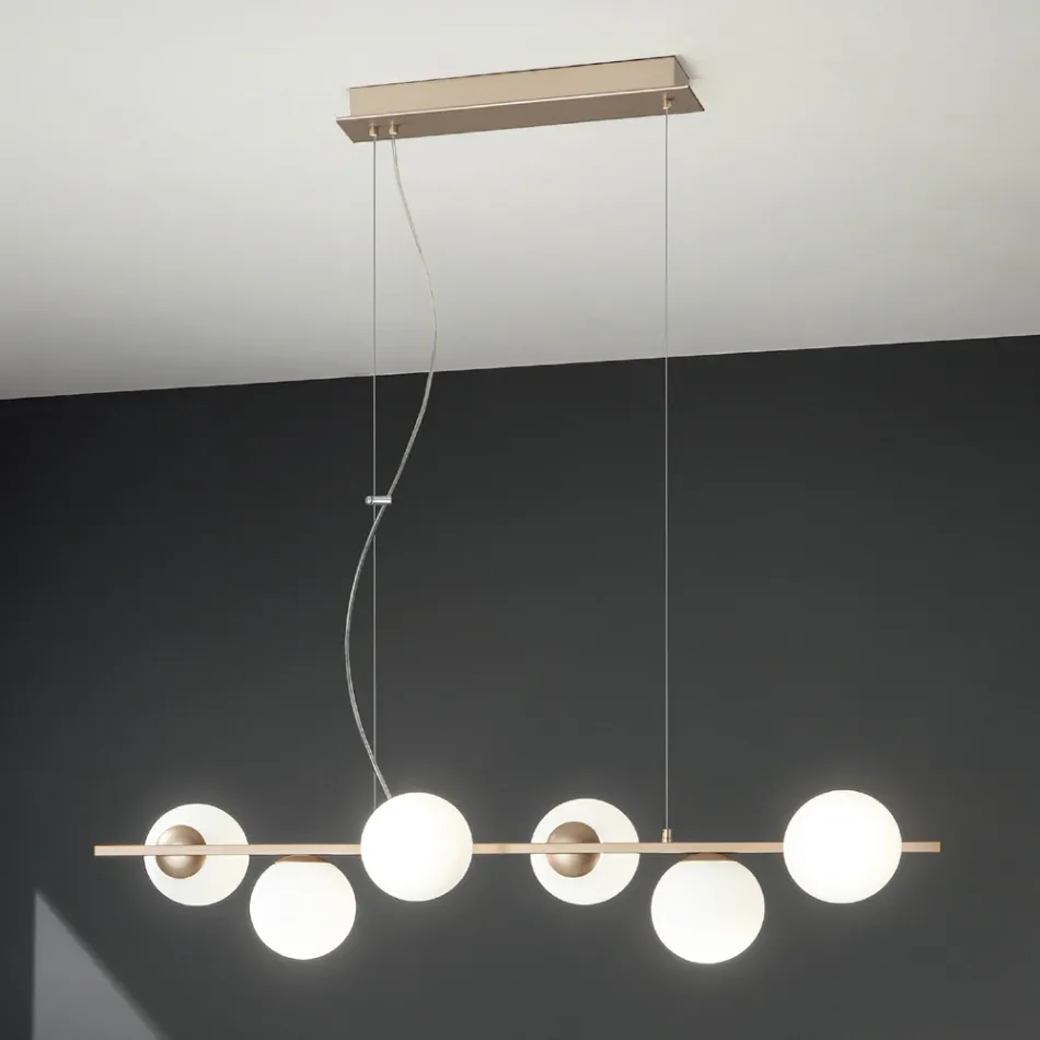 Hanglamp met 6 lampjes in metaal en modern geblazen glas - Birga Viadurini