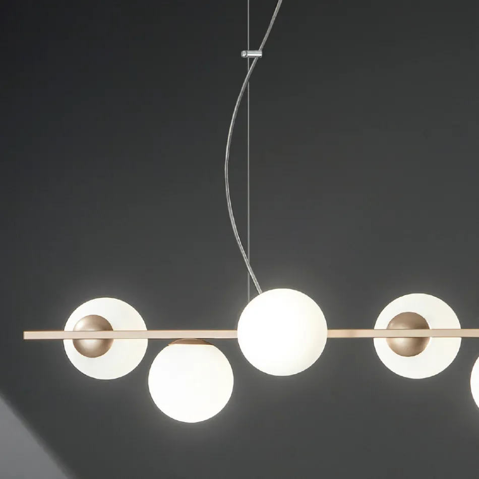 Hanglamp met 6 lampjes in metaal en modern geblazen glas - Birga Viadurini