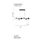 Hanglamp met 6 lampjes in metaal en modern geblazen glas - Birga Viadurini