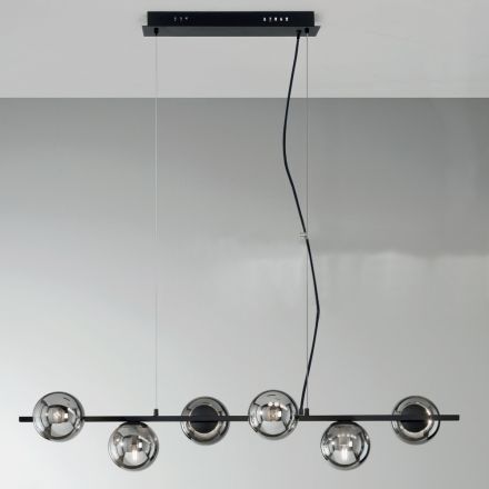 Hanglamp met 6 lampjes in metaal en modern geblazen glas - Birga Viadurini