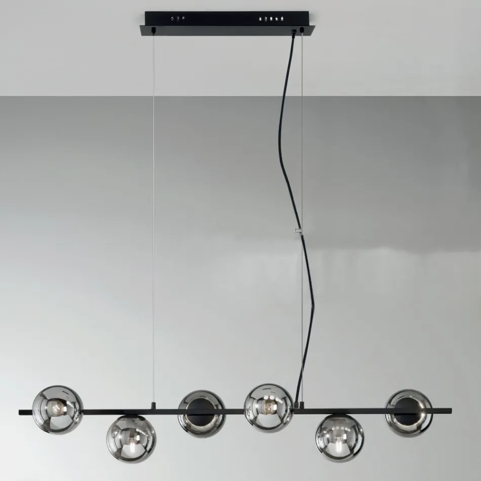 Hanglamp met 6 lampjes in metaal en modern geblazen glas - Birga Viadurini