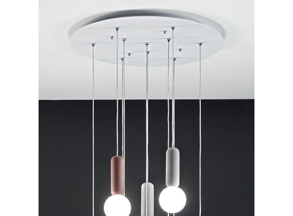 Hanglamp met 6 of 10 lampjes in cement en geblazen glas - Duster Viadurini