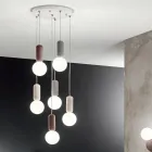 Hanglamp met 6 of 10 lampjes in cement en geblazen glas - Duster Viadurini