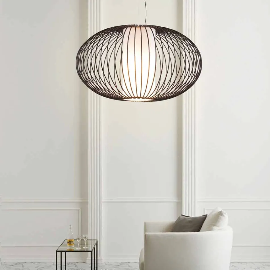 Hanglamp gelakt staal, Ø90xh.53xl.cavo100cm, Joy Viadurini