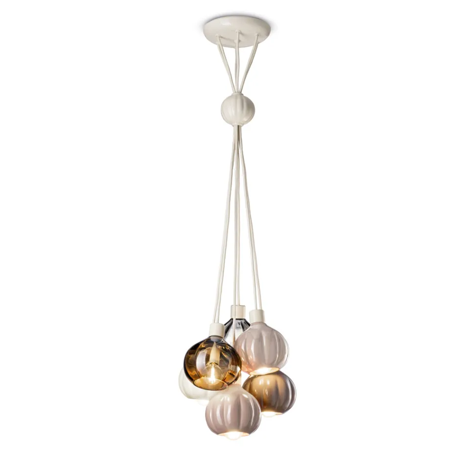 Hanglamp met 6 elementen in keramiek en glas Made in Italy - Afoxe Viadurini