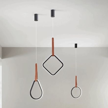 Hanglamp met geometrische vormen en details in kunstleer - Cypress Viadurini