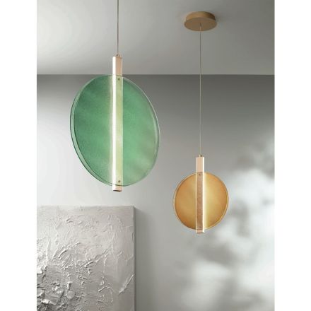 Hanglamp met LED in geverfd metaal en getextureerd glas - Baobab Viadurini