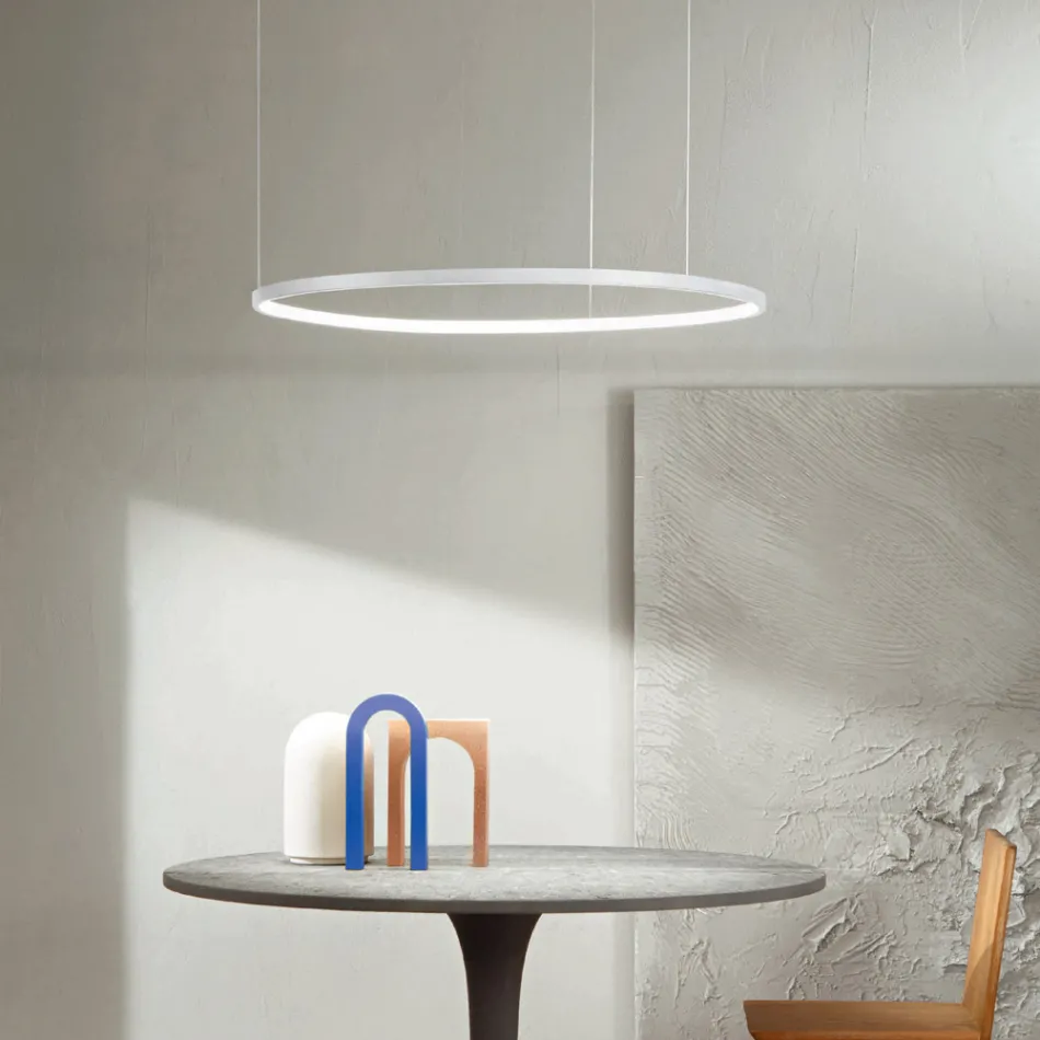 Hanglamp met horizontaal rond LED-licht in metaal - Mulberry Viadurini