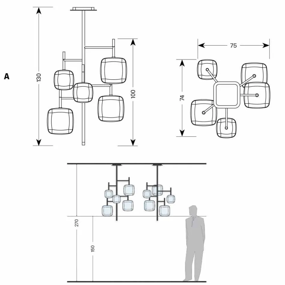 Hanglamp met glanzende metalen structuur Made in Italy - Donatina Viadurini