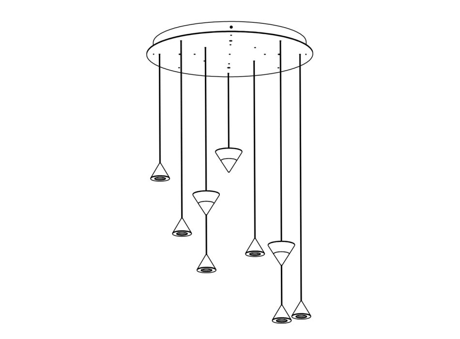 Design Hanglamp 5 of 7 Lichts Zwart Aluminium Draad - Mercado Viadurini