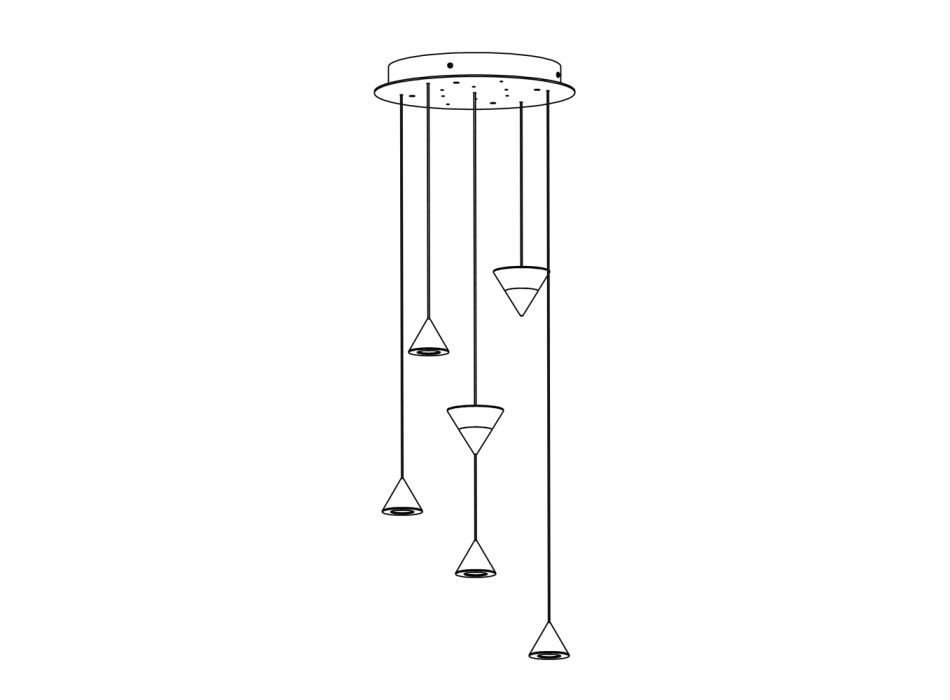 Design Hanglamp 5 of 7 Lichts Zwart Aluminium Draad - Mercado Viadurini