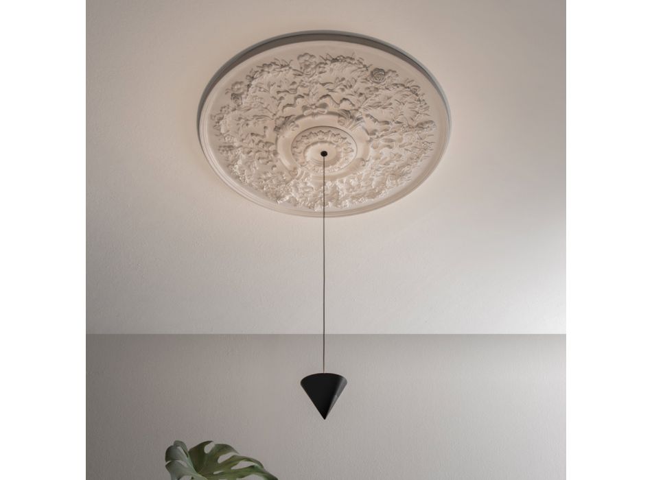 Hanglamp Design Wit Gips en Zwart Aluminium 1 Kegel - Tesera Viadurini