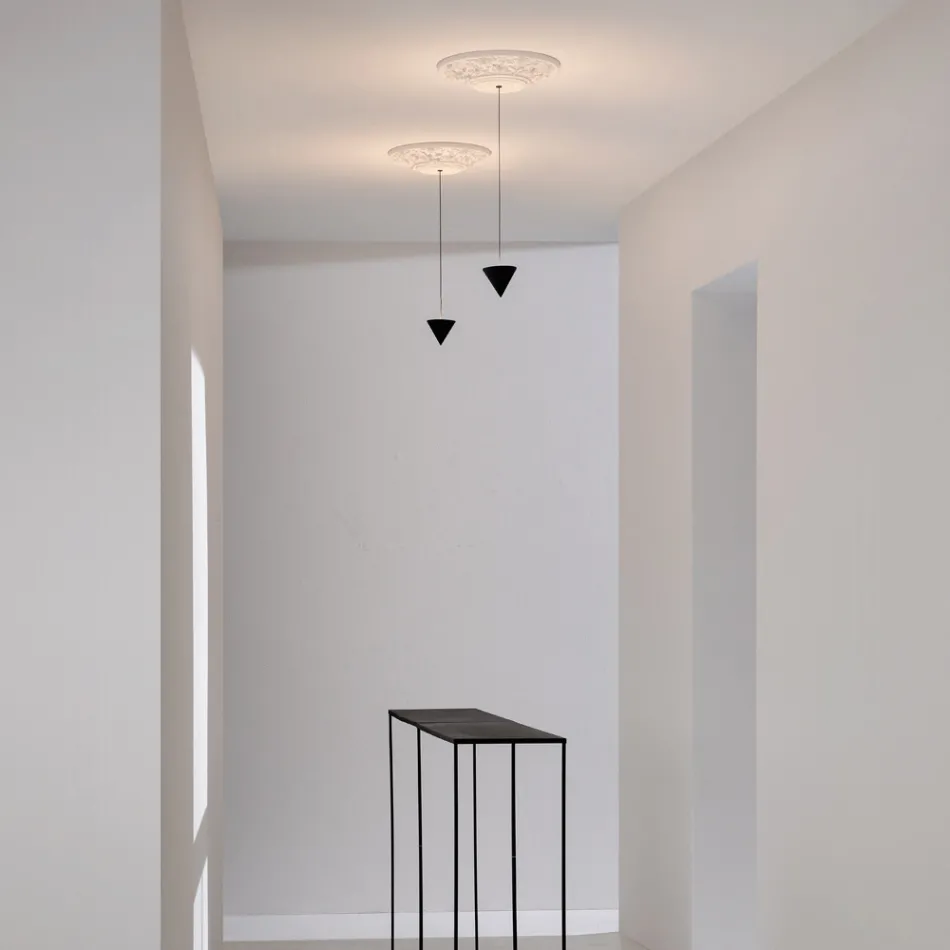Hanglamp Design Wit Gips en Zwart Aluminium 1 Kegel - Tesera Viadurini